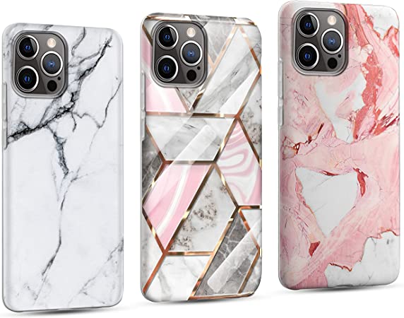 TVVT 3 x Marble Phone Case for iPhone 12 Pro Max, Glitter Marble Soft  Silicone Mobile Phone Case Marble Pattern Slim TPU Bumper Shockproof  Scratch-Resistant Protective Case, White + Pink + Geometric: