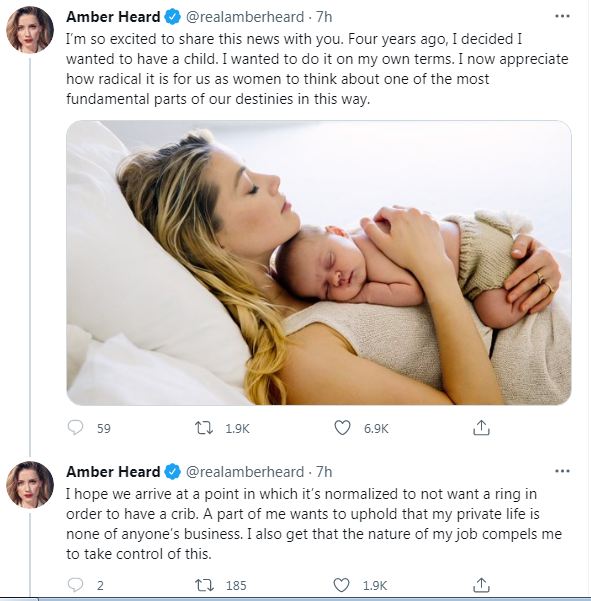 Amber Heard welcomes baby girl through surrogacy
